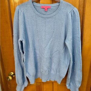 Lilly Pulitzer Sky Blue Sweater with Pearl Embellishments